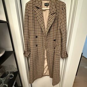 Steve Madden Women's Checkered Trench Coat - Black and Tan